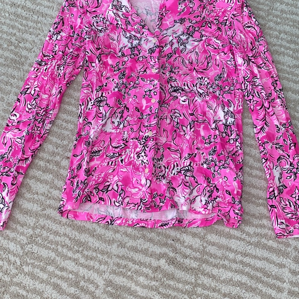 Lilly Pulitzer Pink Elephant Pajama Top Pink Floral Long Sleeve